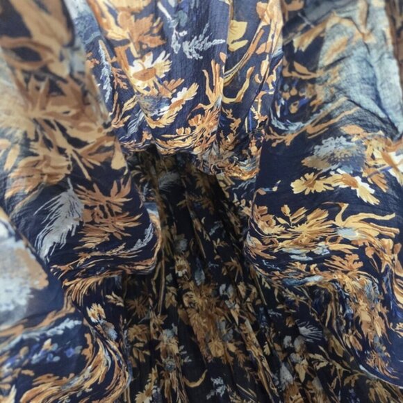 Floral Pleated Maxi Skirt Blue Gold Color - Picture 8 of 8